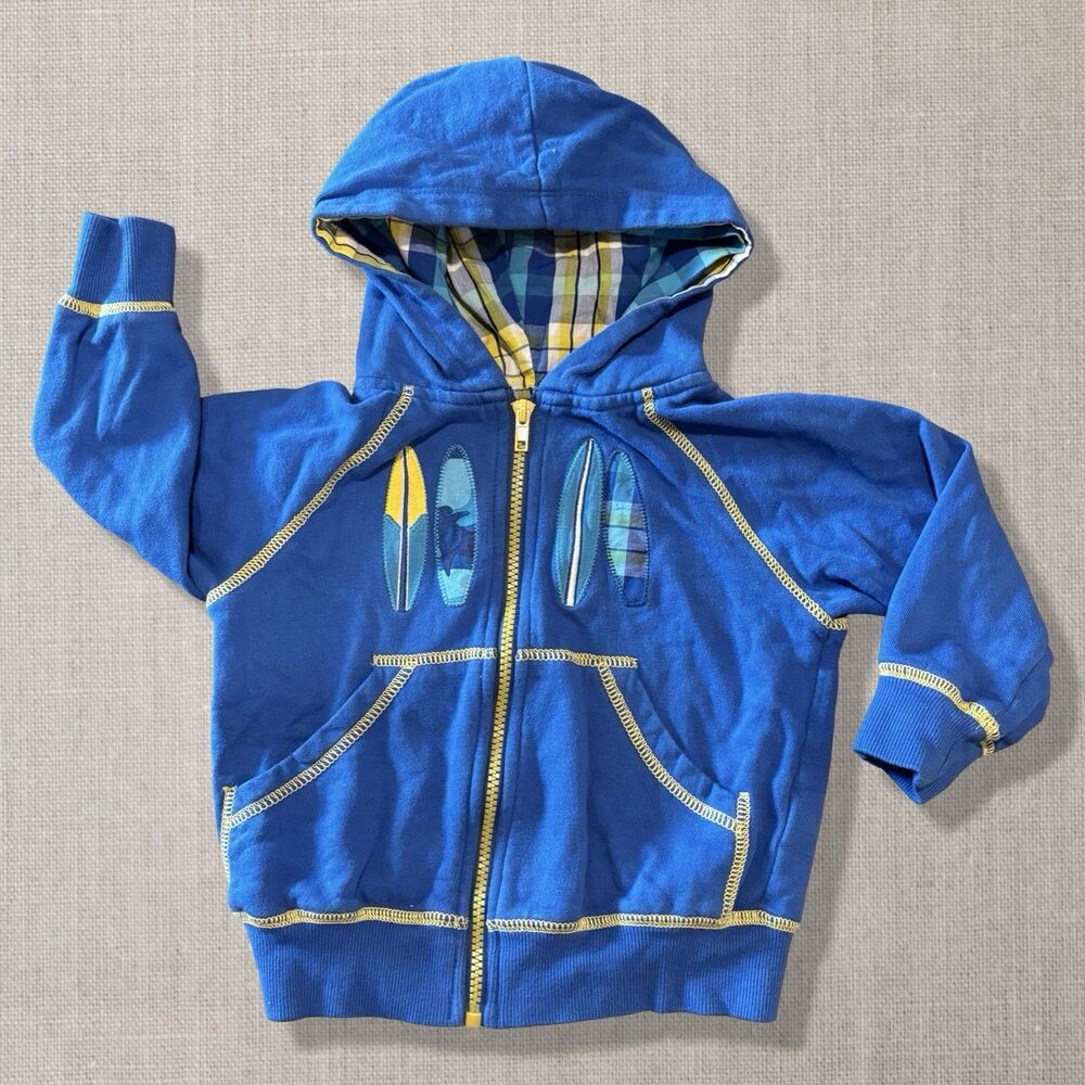 Kitestrings Hartstrings Surfboard Hoodie Jacket Blue Plaid 3T Boys